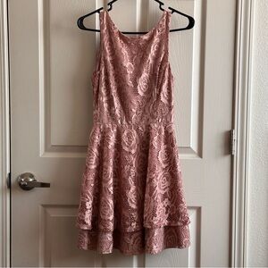 Speechless Pink Floral Lace Pattern Tiered Mini Dress Size Small